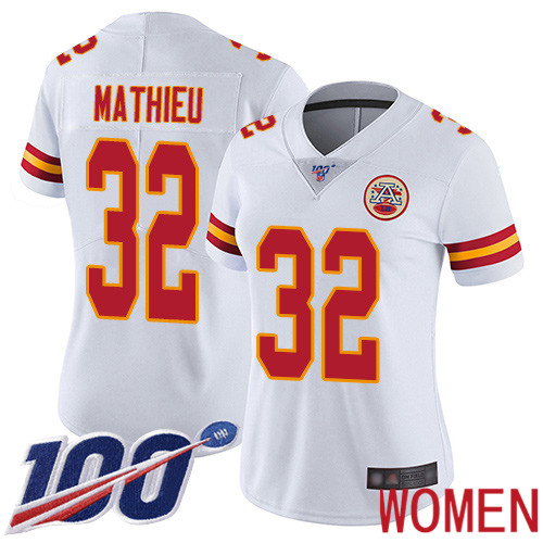 Women Kansas City Chiefs 32 Mathieu Tyrann White Vapor Untouchable Limited Player 100th Season Football Nike NFL Jersey